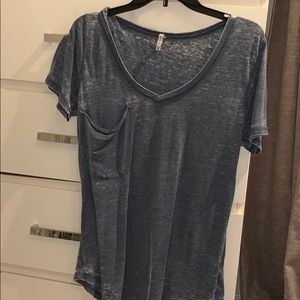 blue tee with pocket